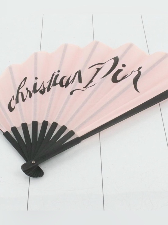 Dior Accessories - Dior Pale Pink Cotton Folding Hand Fan with Black Trim